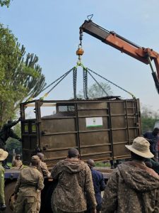 Heavy-duty cranes then lifted the cabins slowly and steadily
