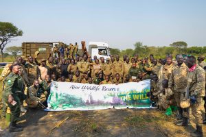 The Uganda Wildlife Authority team allowed themselves a moment of celebration.